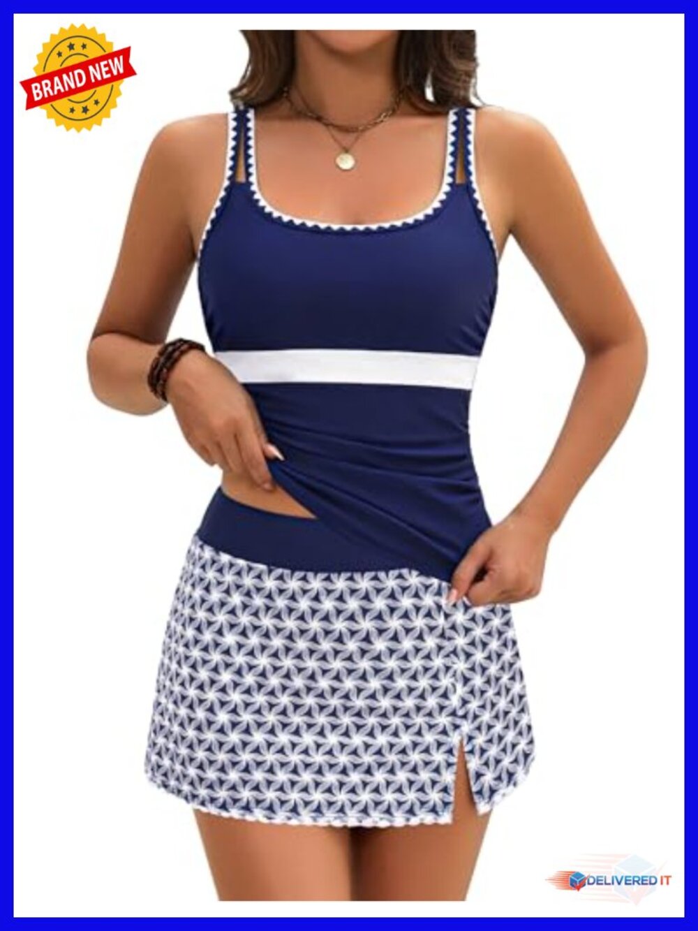 Women's Tankini Swimsuits Two Piece Tummy Control Swim Skirt Color Block Modest